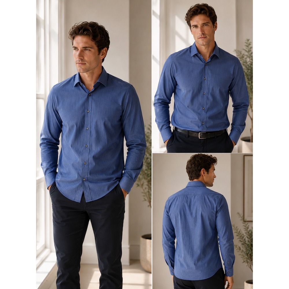 Bloomingdale's Men's Button Down Shirt Blue Long Sleeve Contemporary Fit Size XL